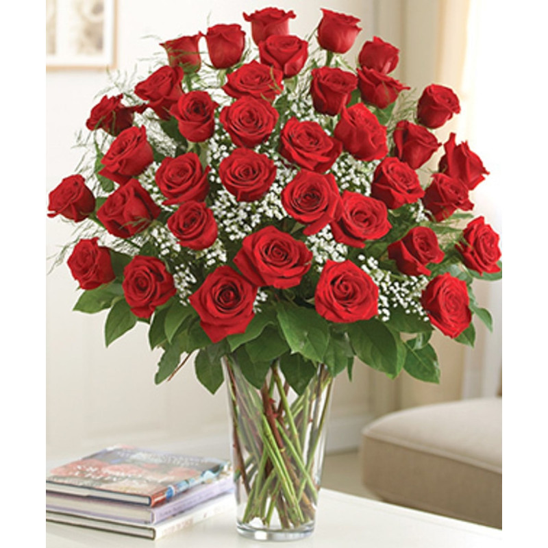 Red Roses With Babies Breath - Same Day Delivery