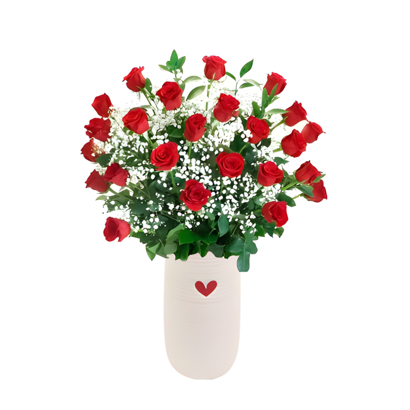 Red Roses With Babies Breath - Same Day Delivery