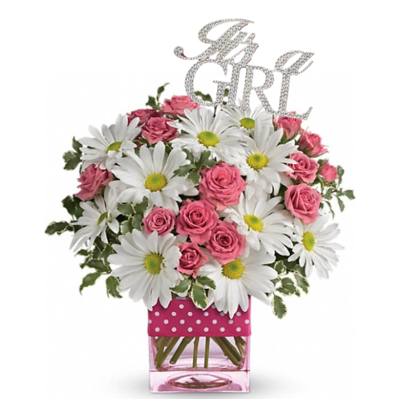 Polka Dots and Posies with an Its a Girl pick  - Same Day Delivery